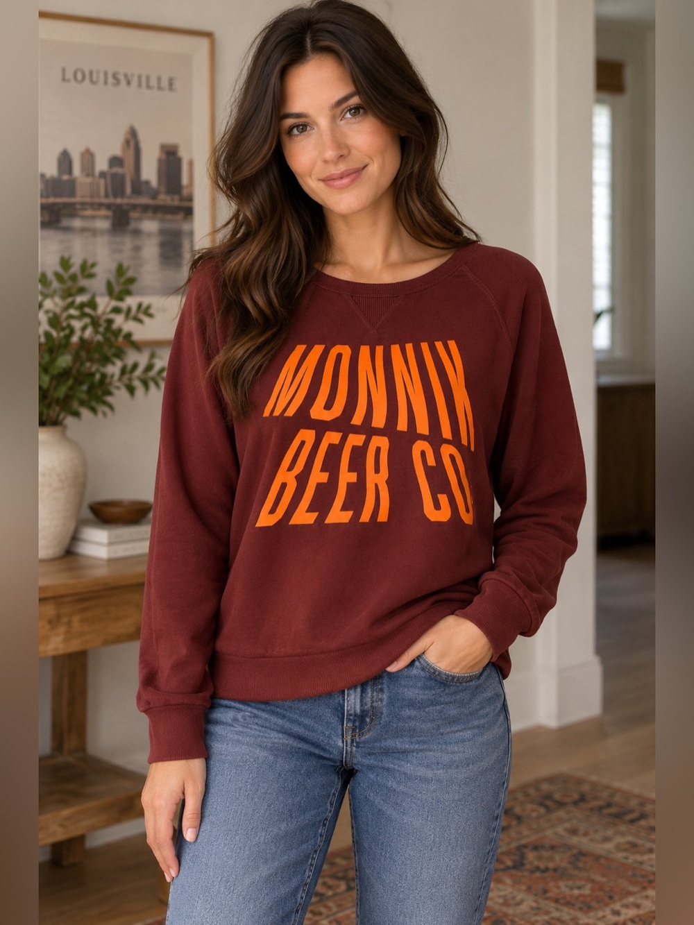 Monnik Beer Co Louisville Graphic Sweatshirt Craft Brewery Burgundy Small